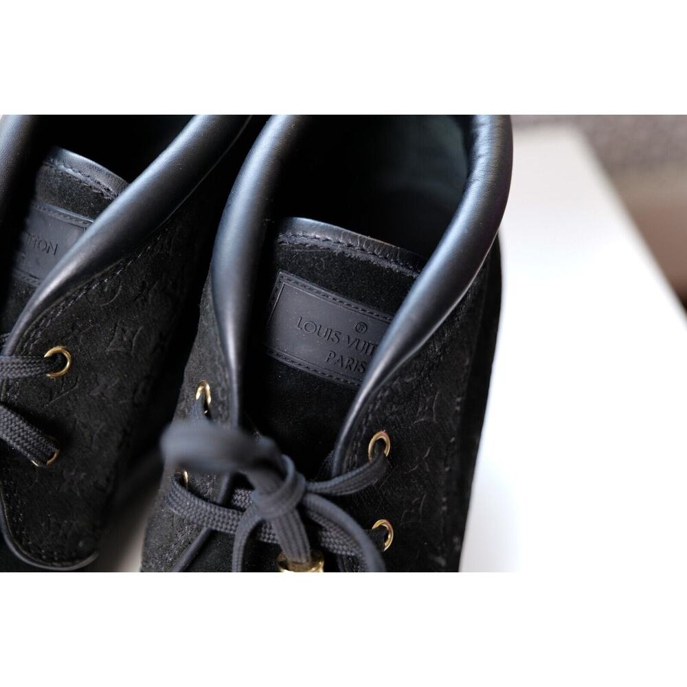 Louis Vuitton Black Suede Leather Wedge Monogram Embossed Booties (IT 40, US 10) - Picture 5 of 9